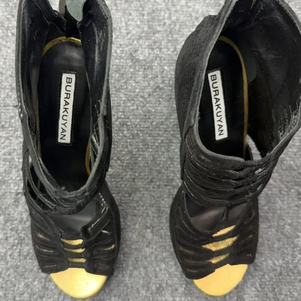 Burak Uyan Heels Women 40 US 9.5 Black Leather Cage Platform Made In Italy NEW